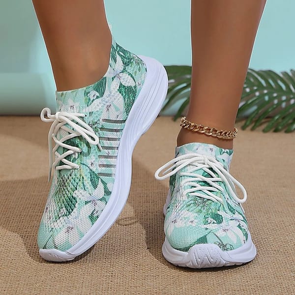Fashion Print Platform Sneakers Women Hollow Out Breathable Sports Shoes Female Plus Size 43 Comfort Lightweight Casual Shoes