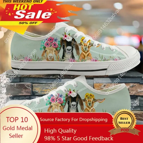 New Fashion Youth Women Light Canvas Flats Baby Goat Printed Vulcanized Shoes Low Top Casual Sneakers For Students/Adult Zapatos
