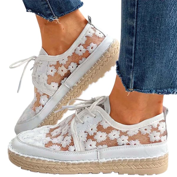 2024 Summer Comfortable Loafers Women's Retro Mesh Breathable Flat Casual Shoes Hollow Embroidery Lace Up Thick Sole Sneakers
