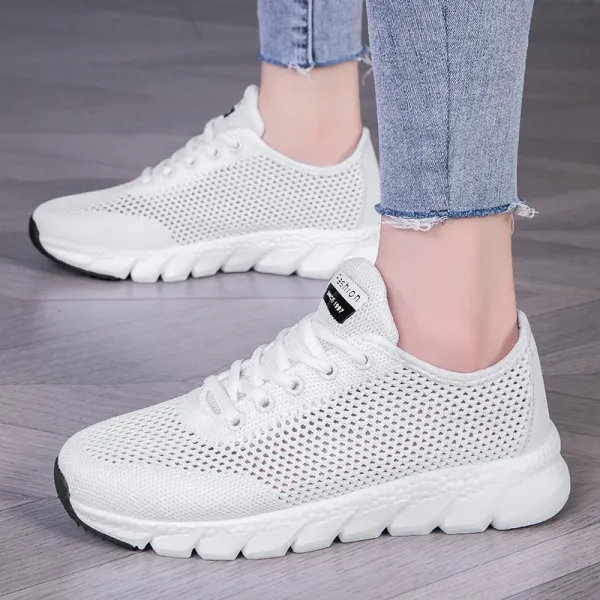 Women Running Sneaker Mesh Sport Black Outdoor Lace-Up Light Summer Walking Shoes Girls Students Flats Loafers 36-42 Size