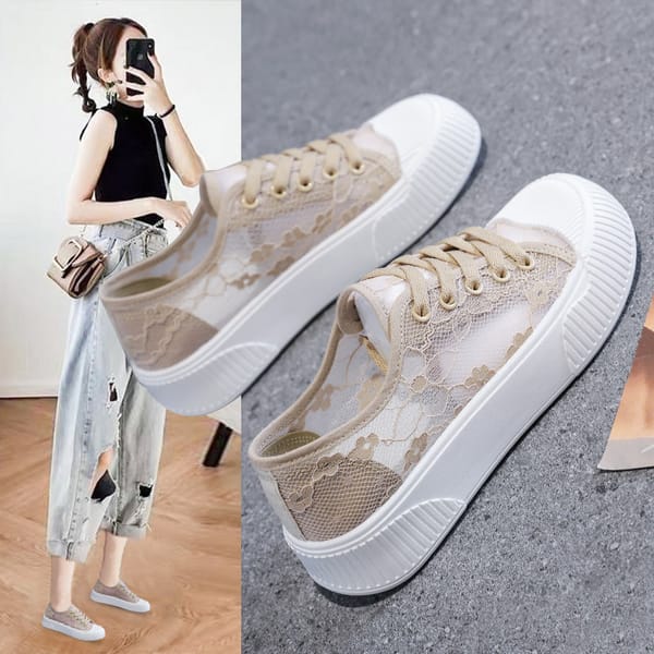 Women Lace Casual Shoes Woman Breathable Mesh Sneakers Flats Platform Floral Loafers Comfort Shallow Walking Shoes 2023