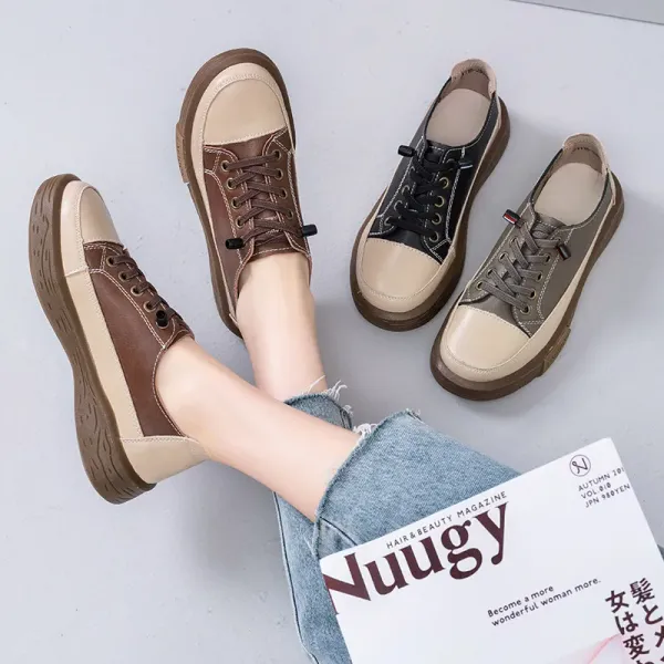 Cowhide Beef Tendon Sole Women's Shoes Soft Sole Retro Nonslip Casual Shoes Spring and Autumn New Thick Sole Handmade Shoes